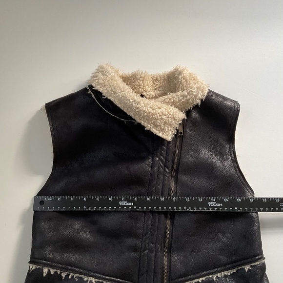 Sanctuary Faux Suede Sherpa Vest SzM Black Zip Up Western Boho 70s Ranch Cowgirl - Picture 5 of 9